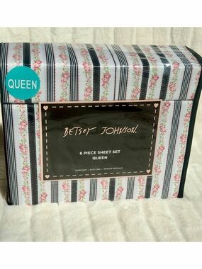 Betsey Johnson Floral Striped QUEEN Sheet Set 6pc Polka Dot Romantic Y2K Bedding